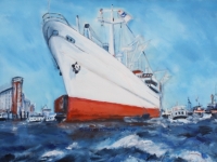Acryl auf Leinwand, Hamburger Hafen Cap San Diego, Format 100 x 70 cm, VERKAUFT 